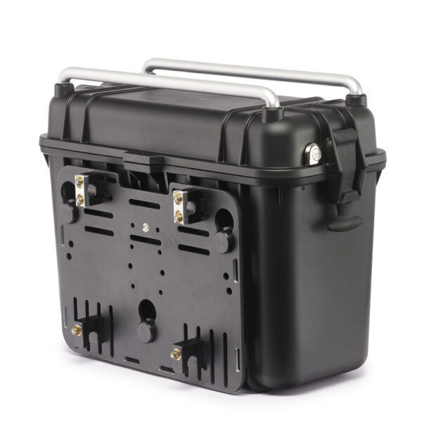 Black waterproof cargo box with sturdy metal handles